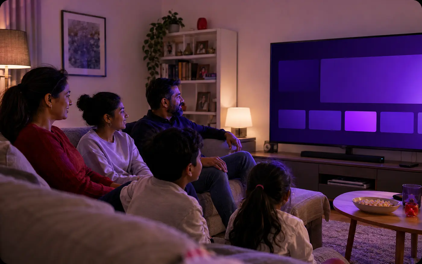 A family enjoying television together in a living room